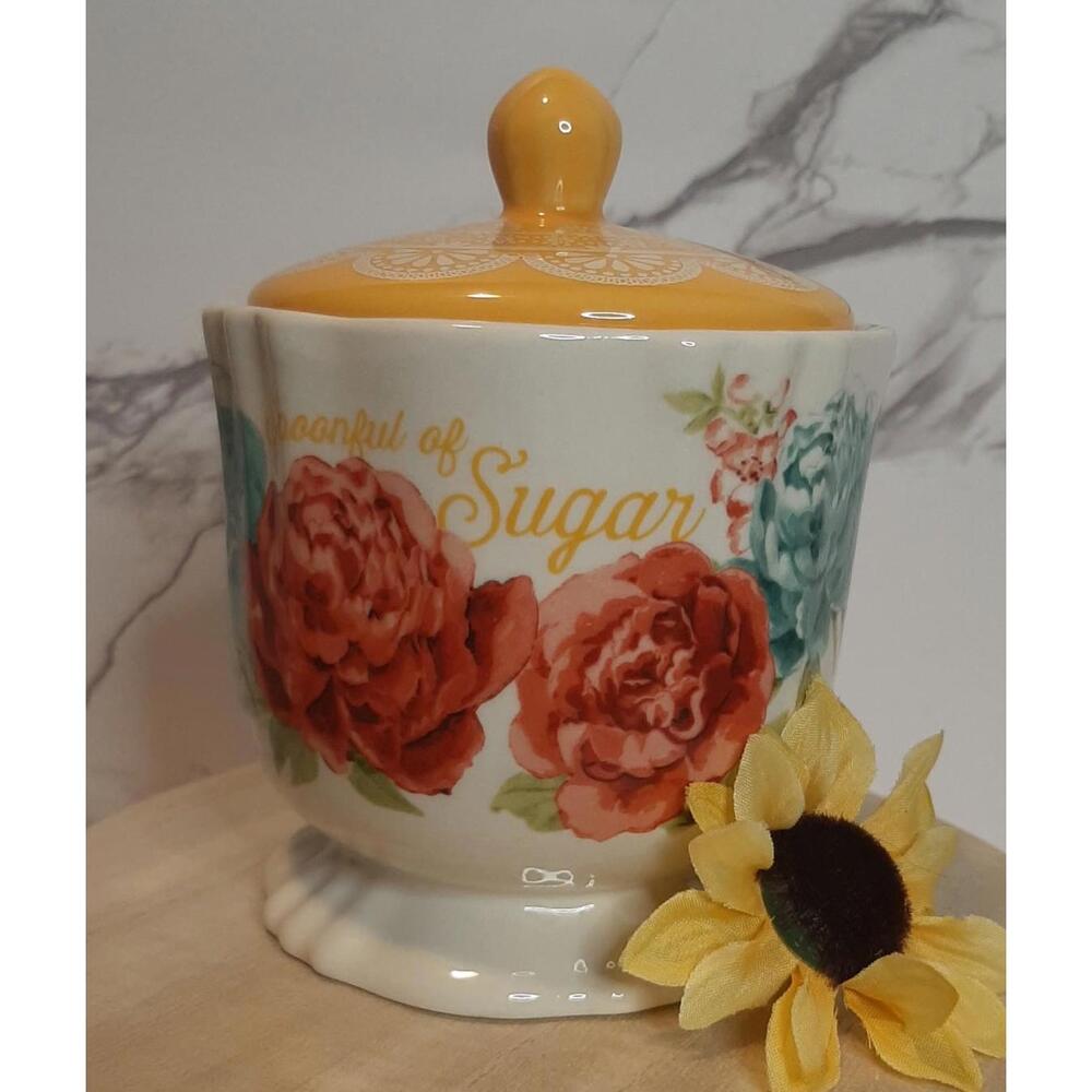 Pioneer Woman Blossom Jubilee Sugar Bowl "Spoonful of Sugar" with Lid EUC
